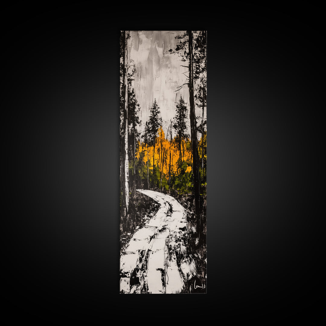 Autumn Forest Path, Fall Landscape Art, Woodland Painting, Nature Wall Art, Rustic Decor, Modern Wall Print, Framed Canvas Print