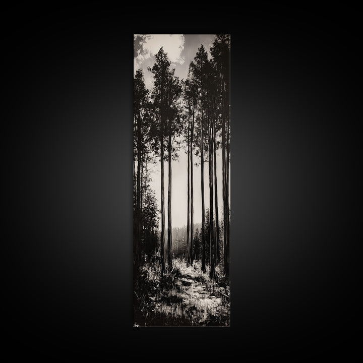 Black White Forest, Minimalist Wall Art, Monochrome Nature Print, Wooded Landscape, Moody Tree Art, Modern Home, Framed Canvas Print