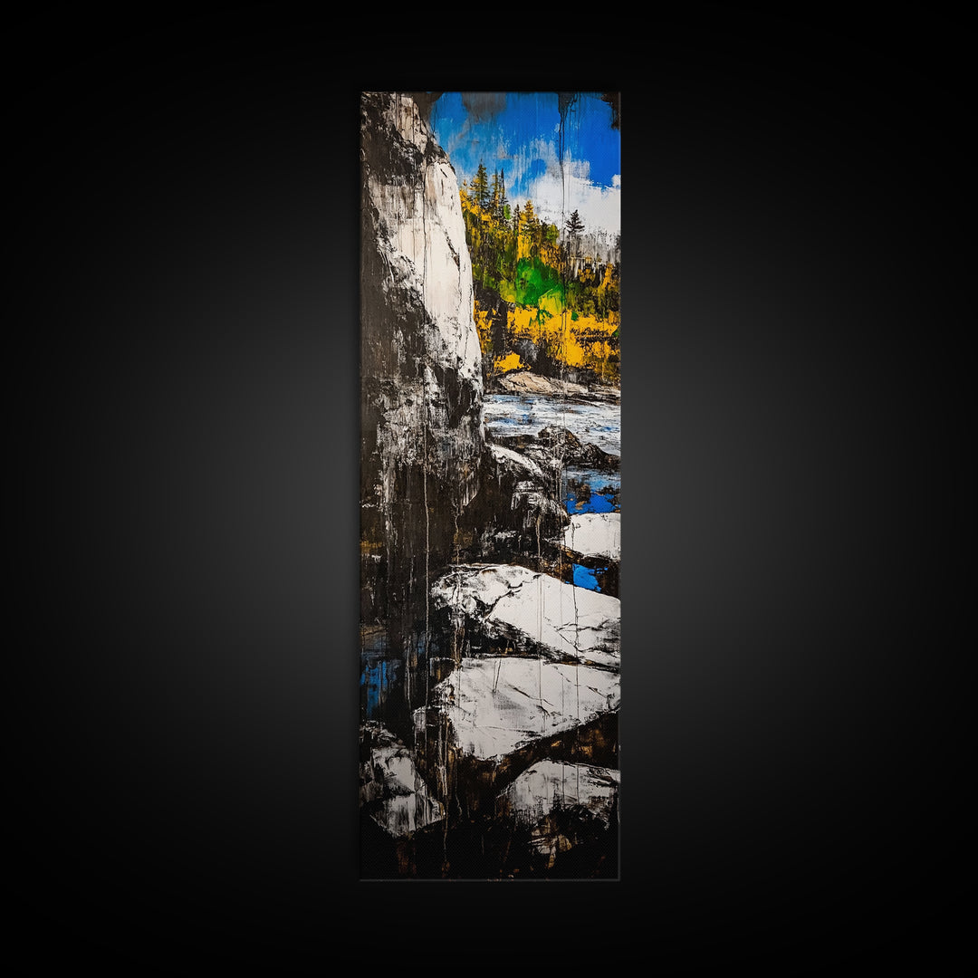 Rugged Cliffs, Rocky Shore, Coastal Scene, Framed Canvas Print, Seaside Decor, Nautical Wall Art, Ocean View, Beach House Decor