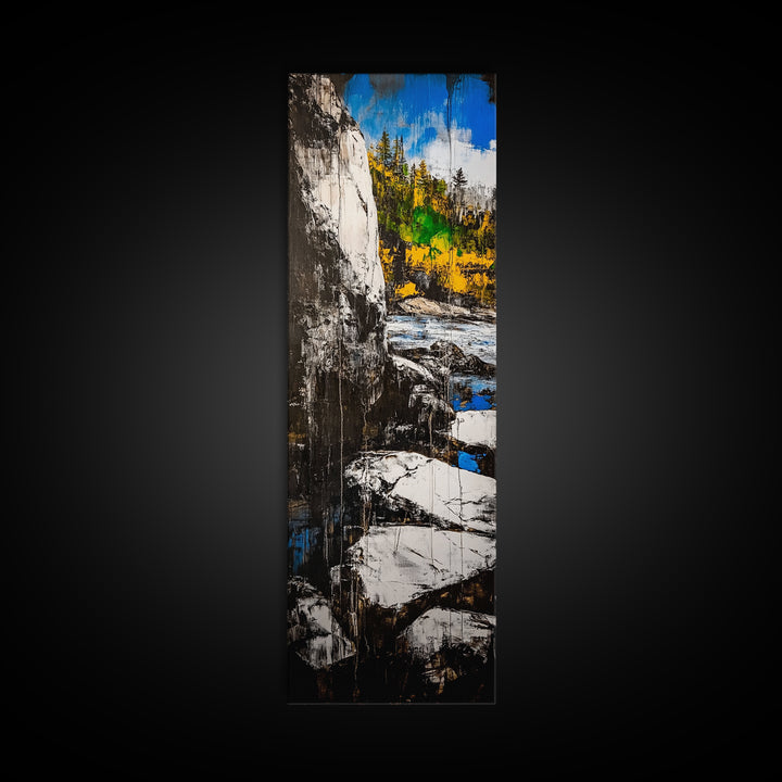 Rugged Cliffs, Rocky Shore, Coastal Scene, Framed Canvas Print, Seaside Decor, Nautical Wall Art, Ocean View, Beach House Decor