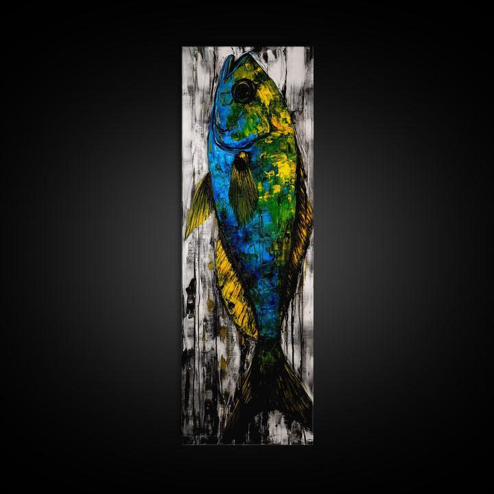 Abstract Fish Art, Coastal Wall Decor, Nautical Home Design, Ocean Themed Painting, Beach House Style, Framed Canvas Print