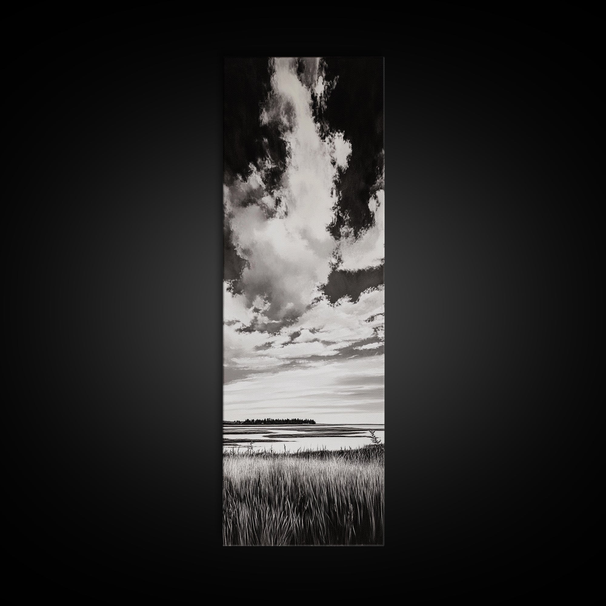 Black and White Sky, Cloudscape Wall Art, Minimalist Artwork, Nature Landscape Painting, Office or Bedroom Decor, Framed Canvas Print