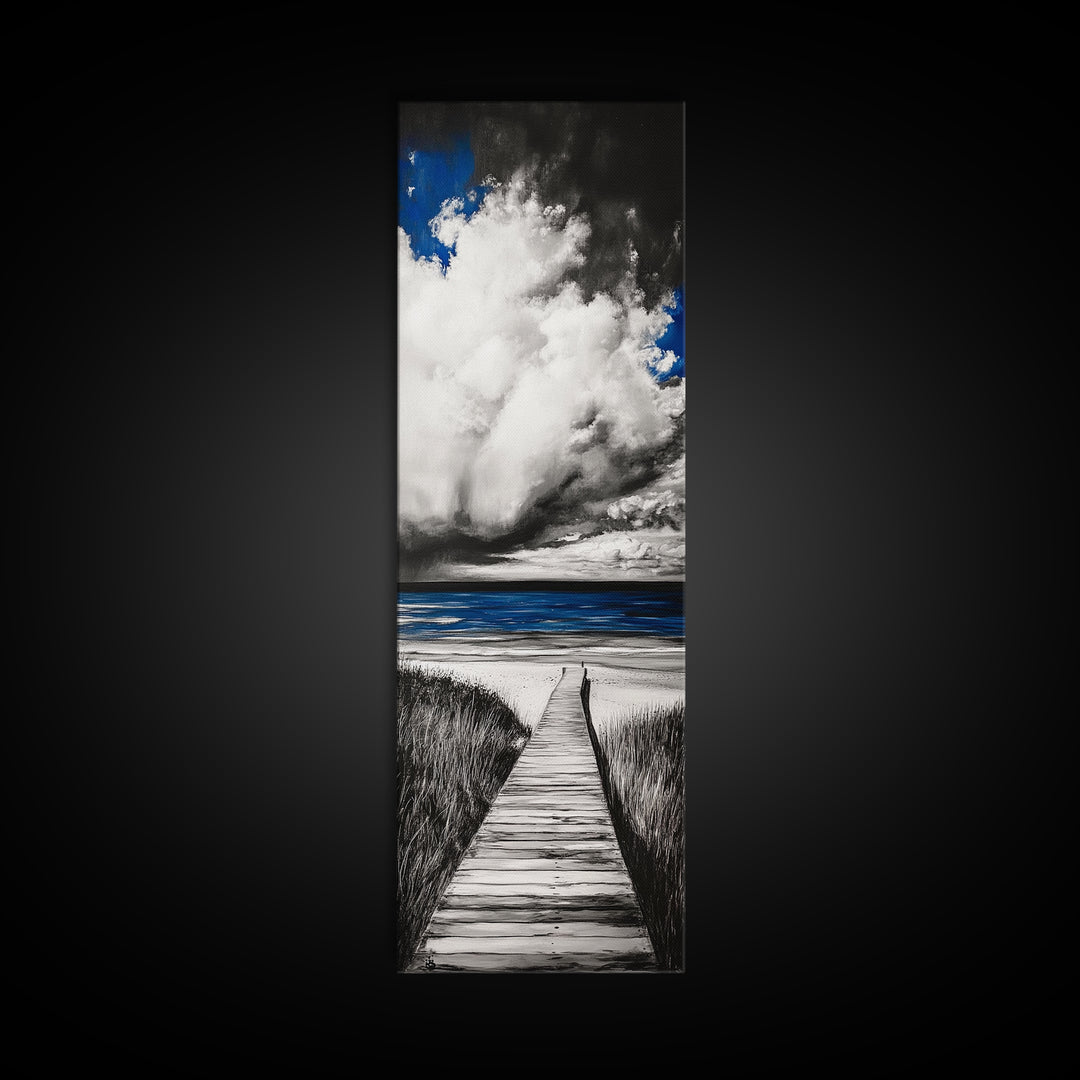 Boardwalk Beach Art, Ocean Landscape Painting, Seaside Home Decor, Modern Coastal Design, Nautical Wall Print, Canvas Print