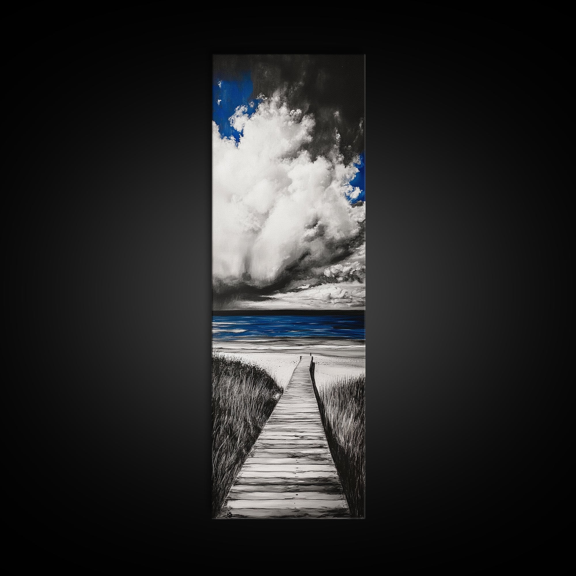 Boardwalk Beach Art, Ocean Landscape Painting, Seaside Home Decor, Modern Coastal Design, Nautical Wall Print, Canvas Print