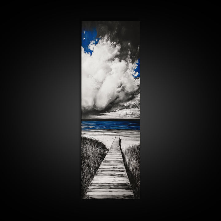 Boardwalk Beach Art, Ocean Landscape Painting, Seaside Home Decor, Modern Coastal Design, Nautical Wall Print, Canvas Print