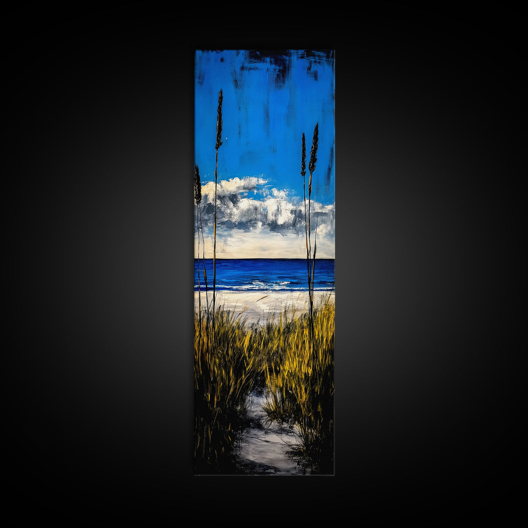 Coastal Dunes, Ocean View, Blue Sky, Framed Canvas Print, Beach Wall Art, Nautical Decor, Living Room Wall Art, Seaside Home Decor