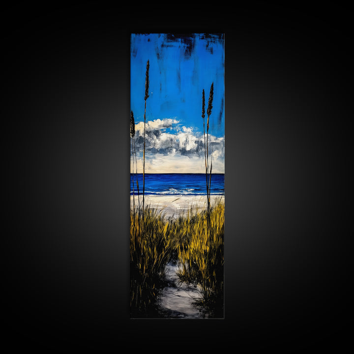 Coastal Dunes, Ocean View, Blue Sky, Framed Canvas Print, Beach Wall Art, Nautical Decor, Living Room Wall Art, Seaside Home Decor