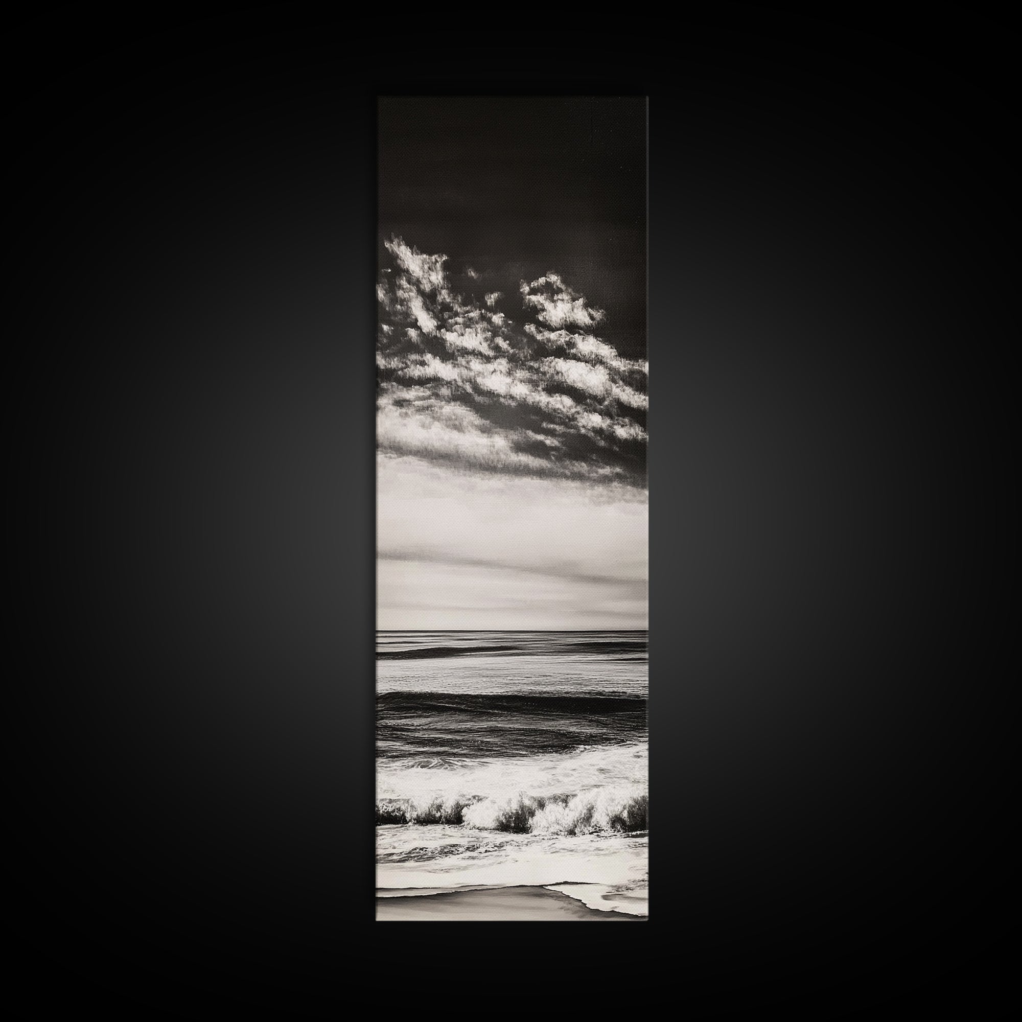 Ocean Horizon, Black and White, Cloudy Sky, Canvas Print, Coastal Wall Art, Minimalist Seascape, Modern Living Room Decor, Nautical Art