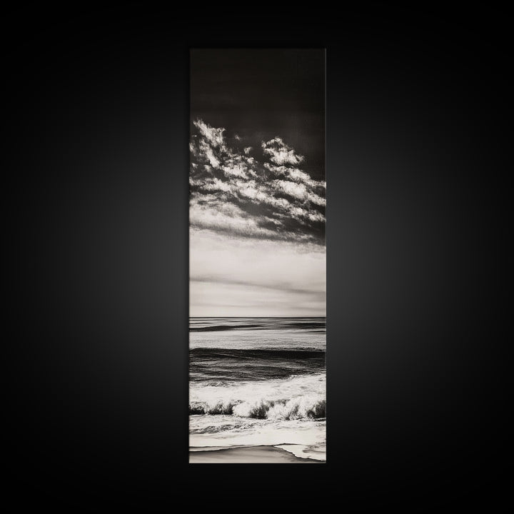 Ocean Horizon, Black and White, Cloudy Sky, Canvas Print, Coastal Wall Art, Minimalist Seascape, Modern Living Room Decor, Nautical Art