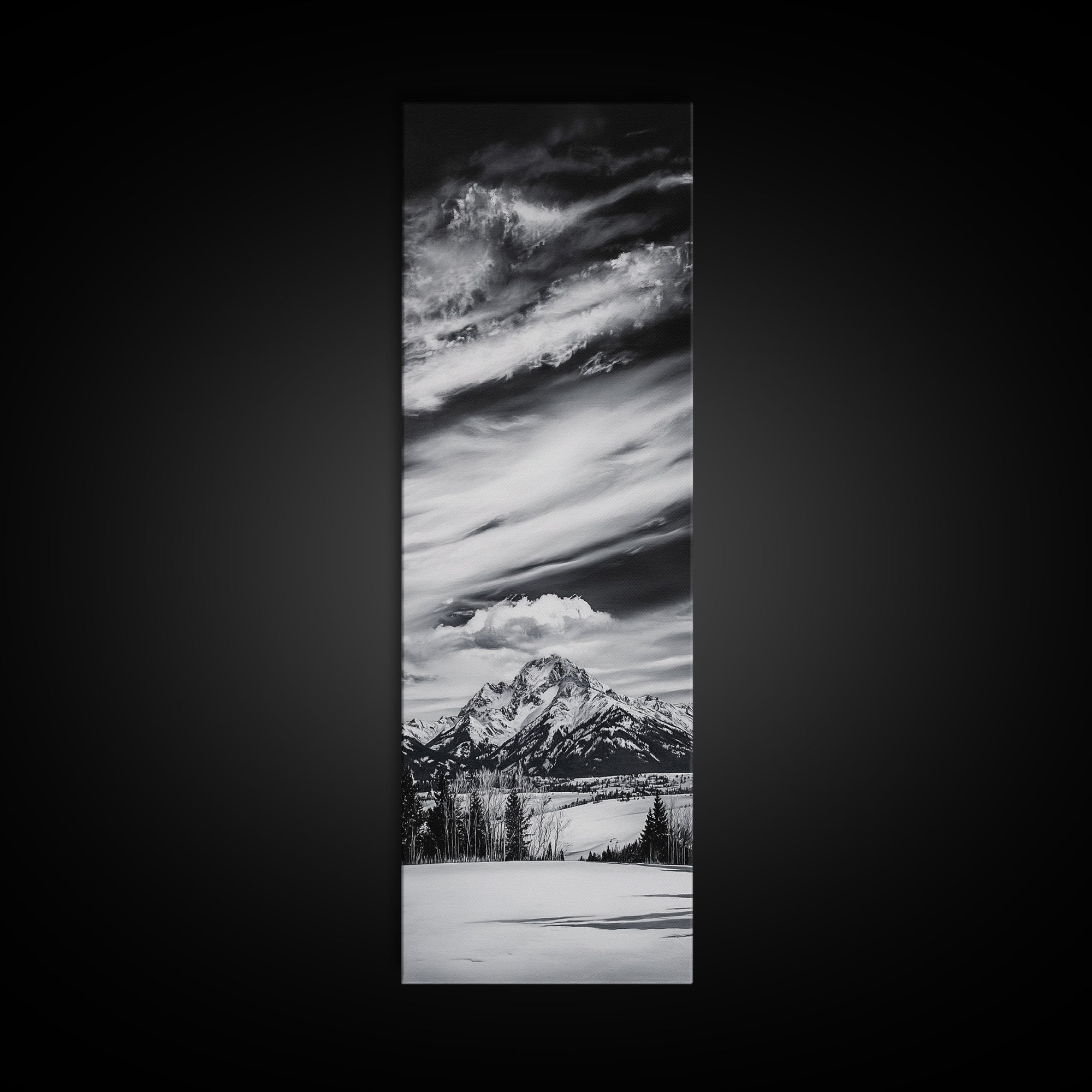 Majestic, Mountain, Black and White, Framed Canvas Print, Sky Photography, Minimalist Wall Art, Home Office Decor, Living Room Artwork