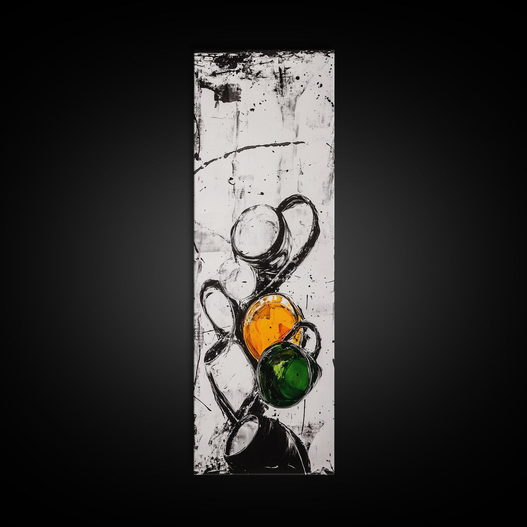 Coffee, Cups, Abstract, Canvas Print, Kitchen Wall Art, Minimalist Coffee Decor, Black and White Modern Art, Cafe Style, Chic Artwork