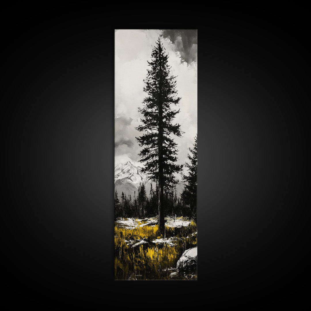 Lone Pine, Mountain View, Black and White, Canvas Print, Nature Wall Art, Rustic Home Decor, Cabin or Lodge Artwork