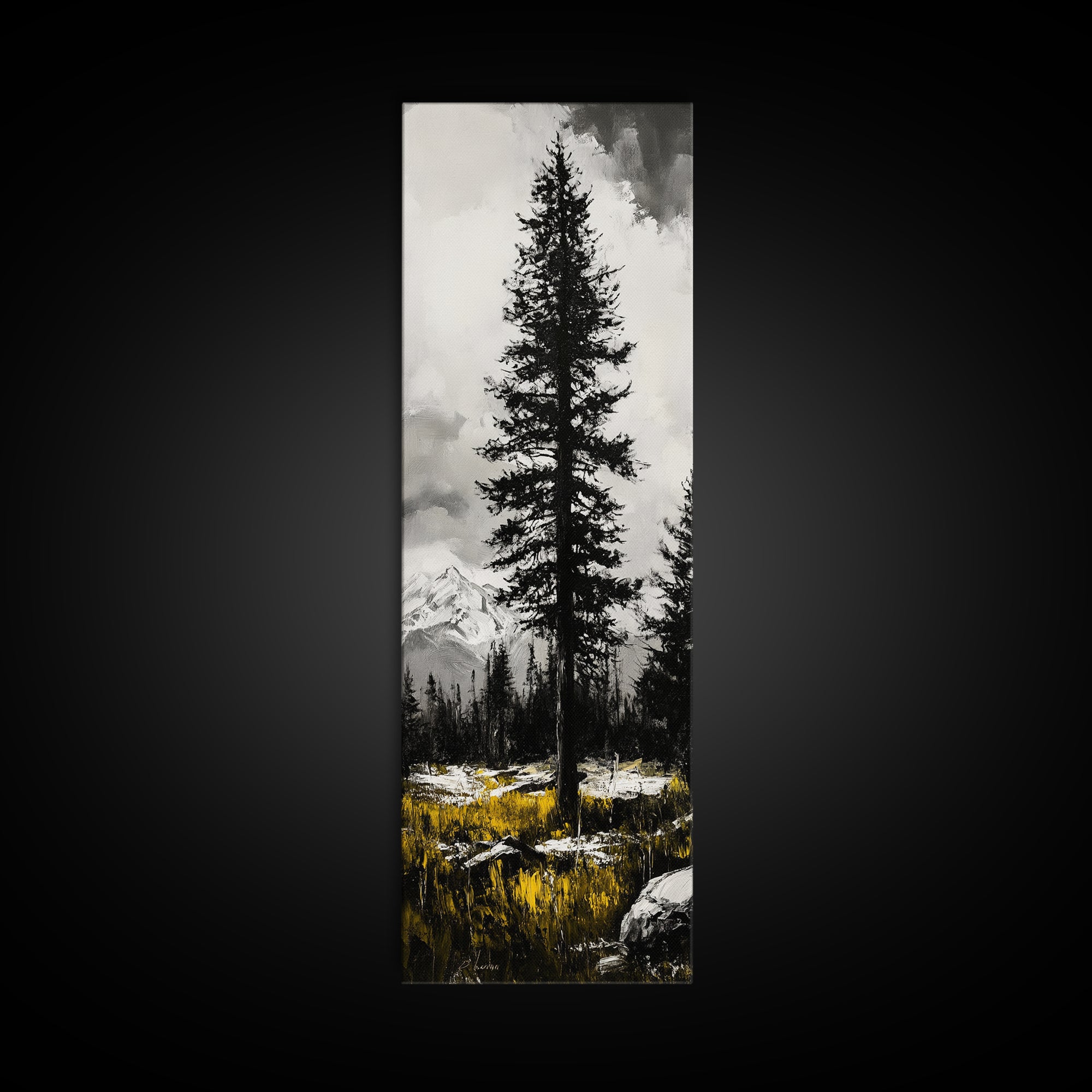 Lone Pine, Mountain View, Black and White, Canvas Print, Nature Wall Art, Rustic Home Decor, Cabin or Lodge Artwork