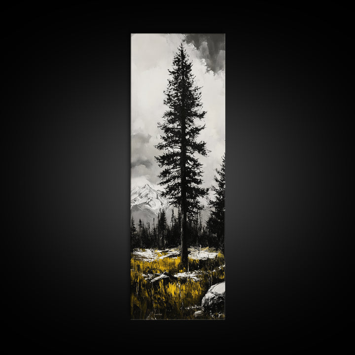 Lone Pine, Mountain View, Black and White, Canvas Print, Nature Wall Art, Rustic Home Decor, Cabin or Lodge Artwork