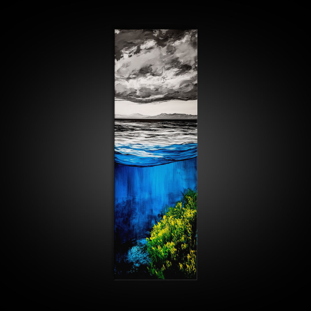 Ocean Depths, Abstract Seascape, Deep Blue, Underwater Art, Framed Canvas Print, Nautical Decor, Coastal Wall Art, Office Art