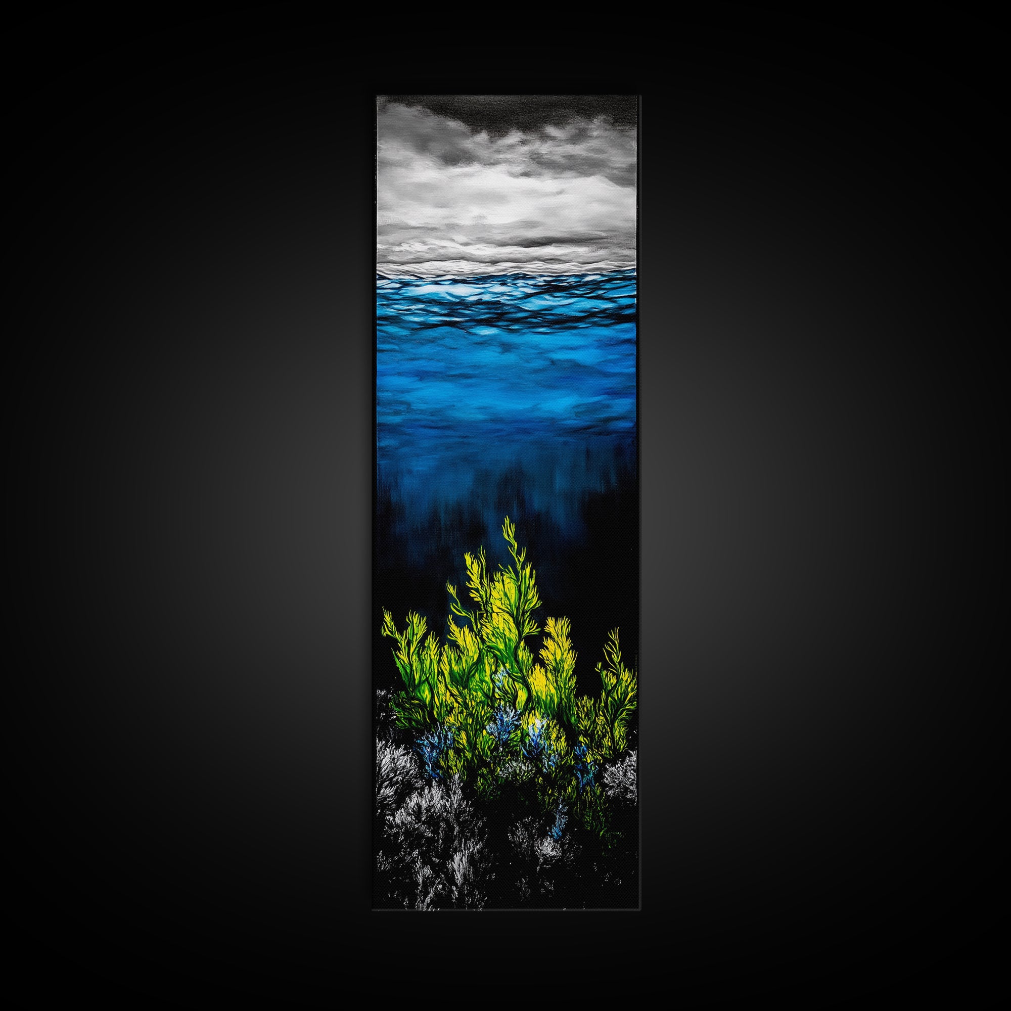 Deep Sea, Blue Water, Ocean Waves, Underwater Scene, Framed Canvas Print, Nautical Wall Art, Bathroom Art, Coastal Home Decor