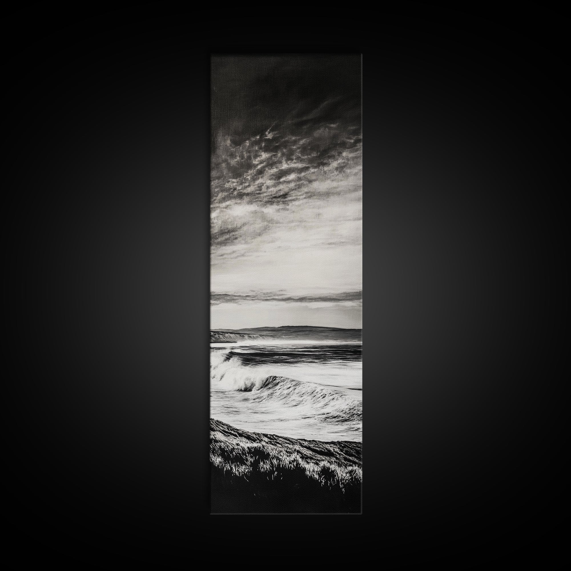 Coastal Waves, Black and White, Ocean Photography, Surf Art, Framed Canvas Print, Minimalist Decor, Beach House Wall Art