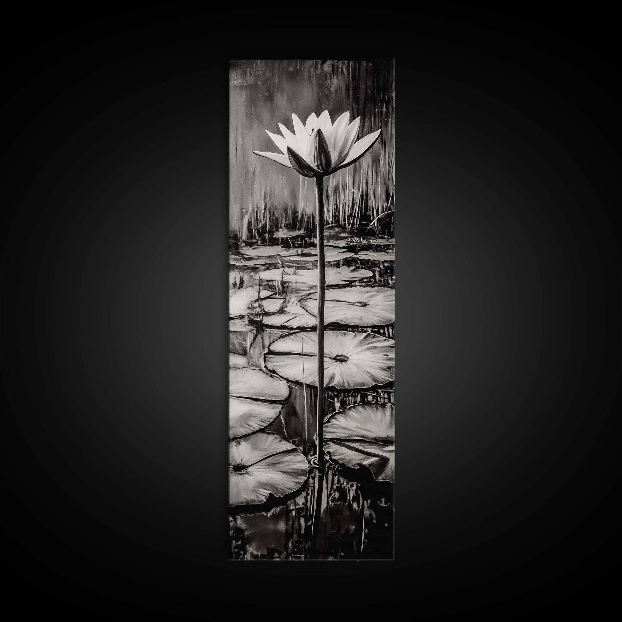 Lotus Bloom, Black and White, Water Lily, Zen Artwork, Framed Canvas Print, Botanical Wall Art, Nature Decor, Serene Living Space