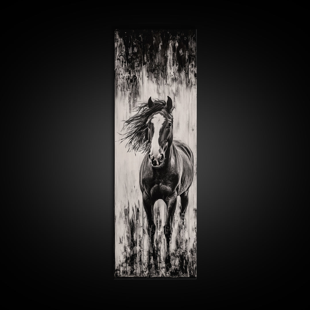Running Horse, Black and White Art, Western Wall Art, Rustic Home Decor, Equestrian Canvas Print, Large Wall Art, Office Decor
