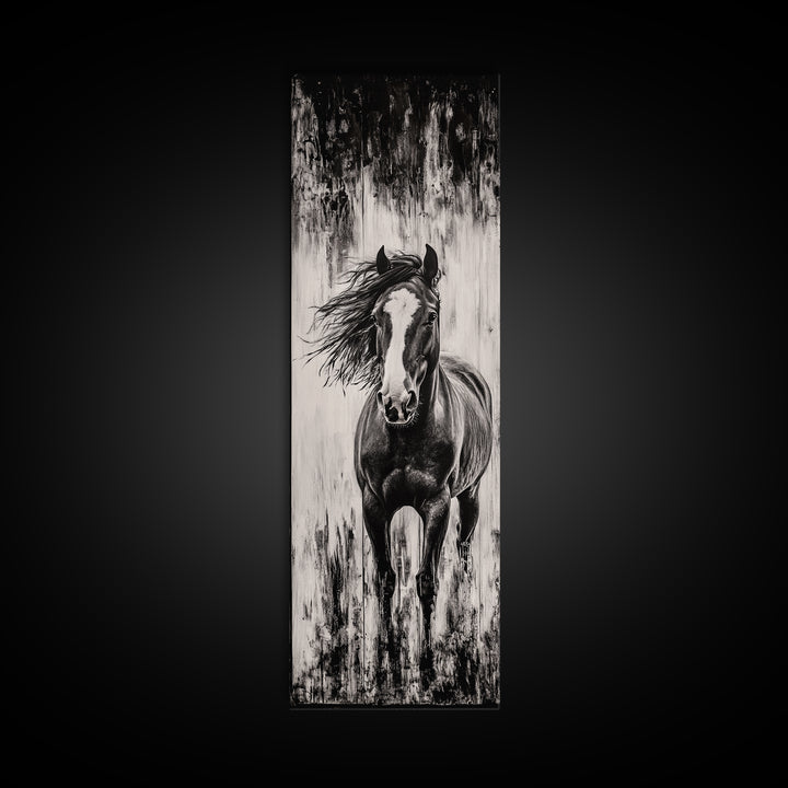 Running Horse, Black and White Art, Western Wall Art, Rustic Home Decor, Equestrian Canvas Print, Large Wall Art, Office Decor