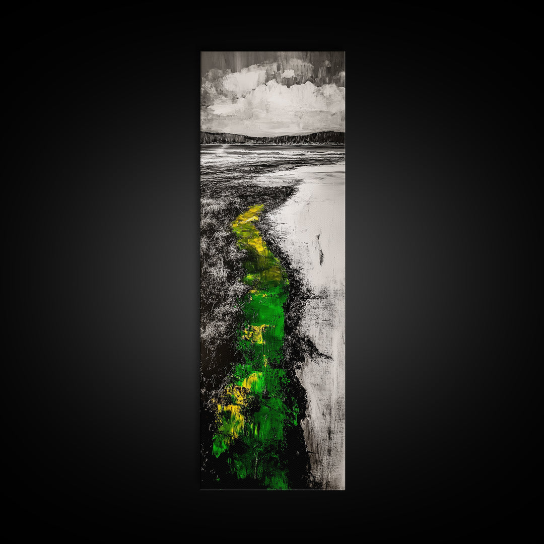 Pathway Landscape, Green and Yellow Art, Rustic Wall Art, Nature Inspired Canvas Print, Office Art, Minimalist Decor, Country Home Art