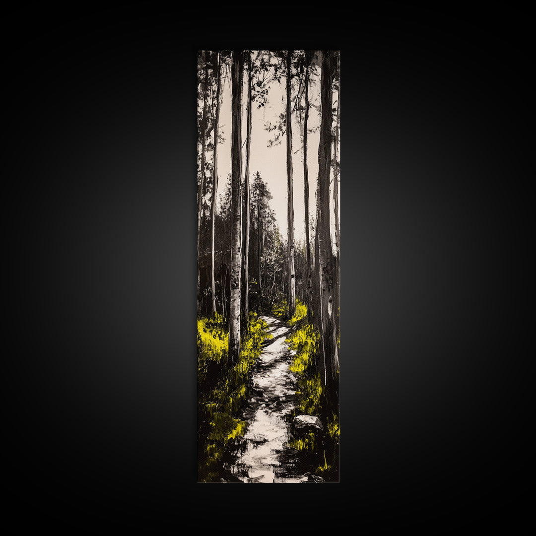 Forest Pathway, Black and White Nature Art, Autumn Trees Painting, Woodland Scene, Rustic Landscape, Living Room Wall Art, Canvas Print