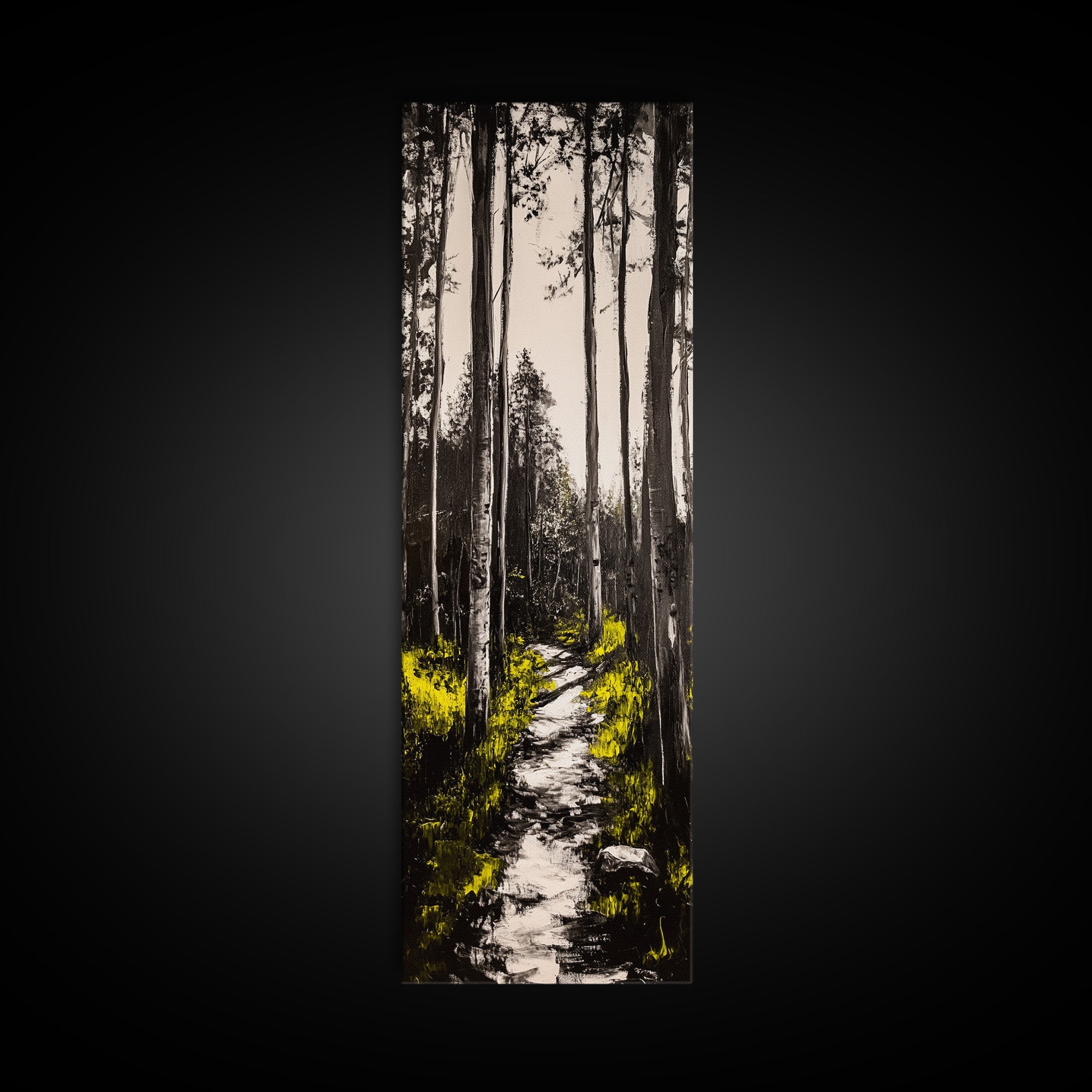 Forest Pathway, Black and White Nature Art, Autumn Trees Painting, Woodland Scene, Rustic Landscape, Living Room Wall Art, Canvas Print