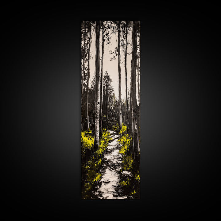 Forest Pathway, Black and White Nature Art, Autumn Trees Painting, Woodland Scene, Rustic Landscape, Living Room Wall Art, Canvas Print