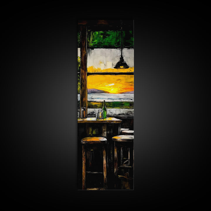 Bar Sunset, Cozy Tavern Art, Rustic Interior Painting, Canvas Print, Warm Evening Decor, Relaxed Home Vibes, Kitchen or Bar Wall Art