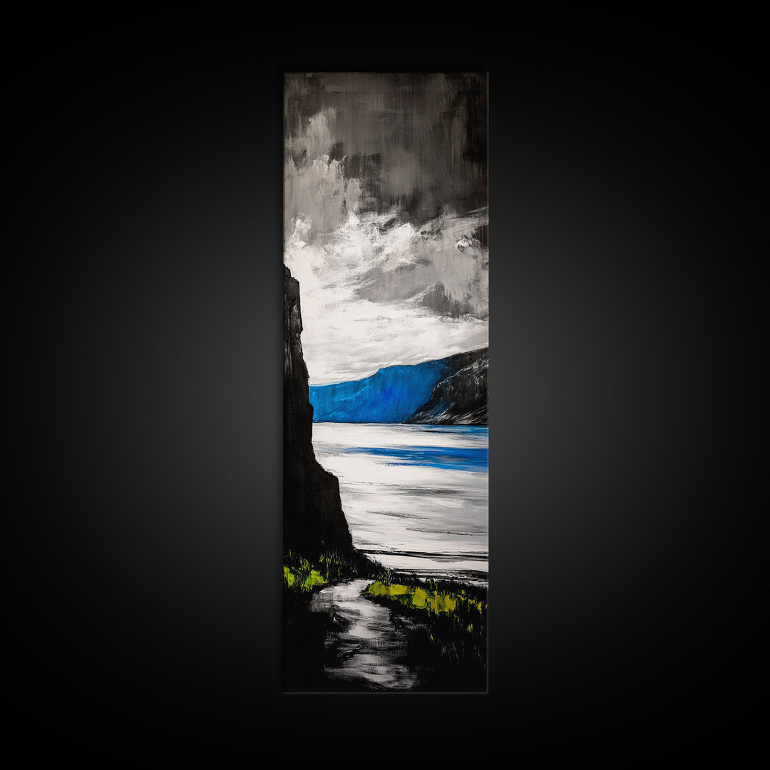 Coastal Cliffs, Ocean Landscape, Abstract Seascape, Modern Art, Canvas Print, Living Room Wall Art, Blue Gray Art, Minimalist Decor