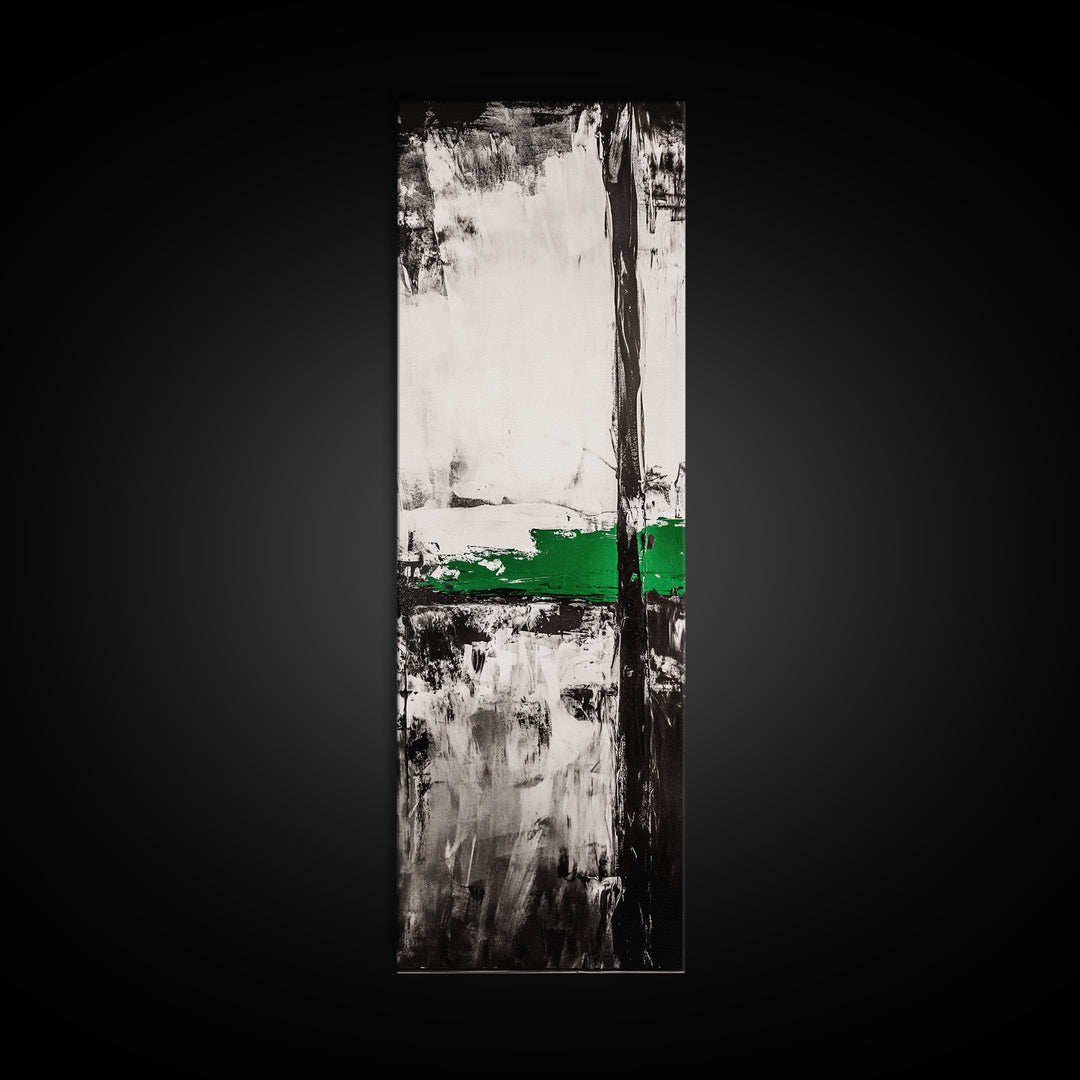 Abstract Lines, Modern Minimalist, Monochrome Art, Canvas Print, Geometric Wall Art, Black White Green, Contemporary Home Decor