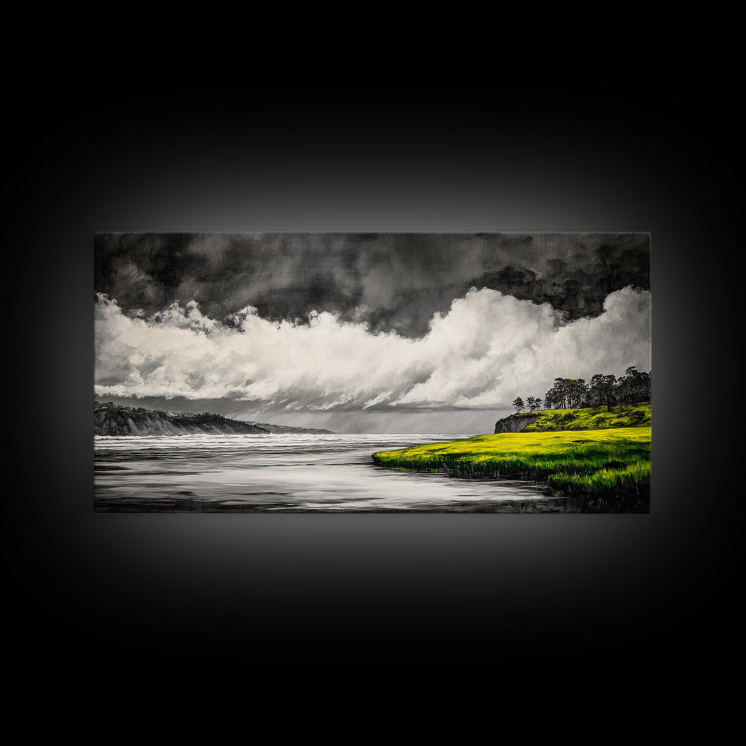 Coastal Storm, Black and White, Dramatic Seascape, Framed Canvas Print, Modern Coastal Art, Minimalist Ocean Wall Art, Large Wall Decor