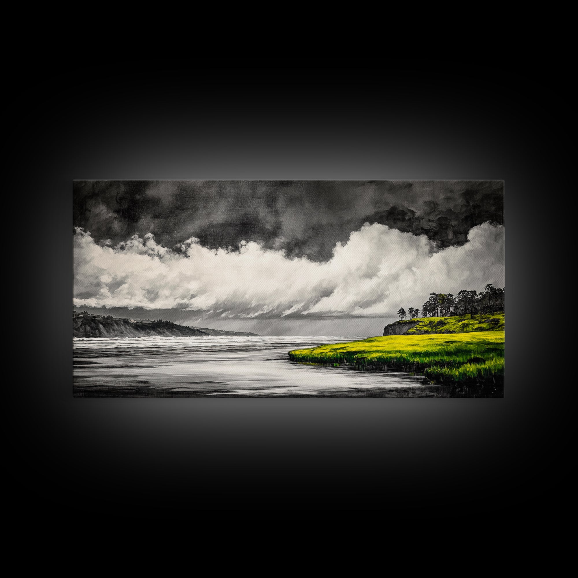 Coastal Storm, Black and White, Dramatic Seascape, Framed Canvas Print, Modern Coastal Art, Minimalist Ocean Wall Art, Large Wall Decor