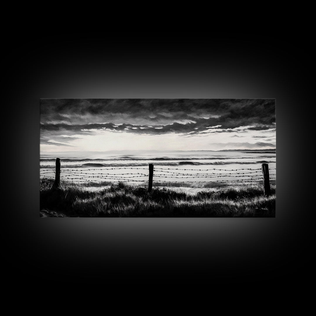 Dark Ocean, Stormy Sky, Coastal Landscape, Black and White Art, Moody Seascape, Living Room Wall Art, Nautical Decor, Framed Canvas Print
