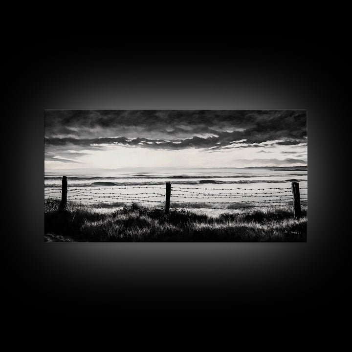 Dark Ocean, Stormy Sky, Coastal Landscape, Black and White Art, Moody Seascape, Living Room Wall Art, Nautical Decor, Framed Canvas Print
