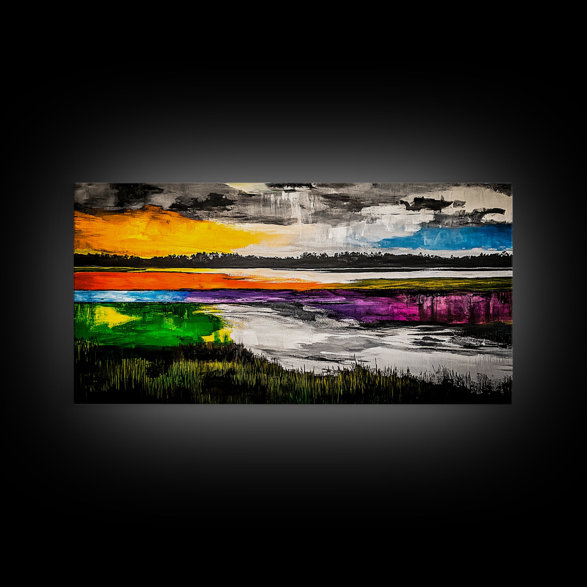 Vibrant Abstract, Modern Painting, Colorful Landscape, Framed Canvas Print, Living Room Wall Art, Bold Statement Piece, Home Decor
