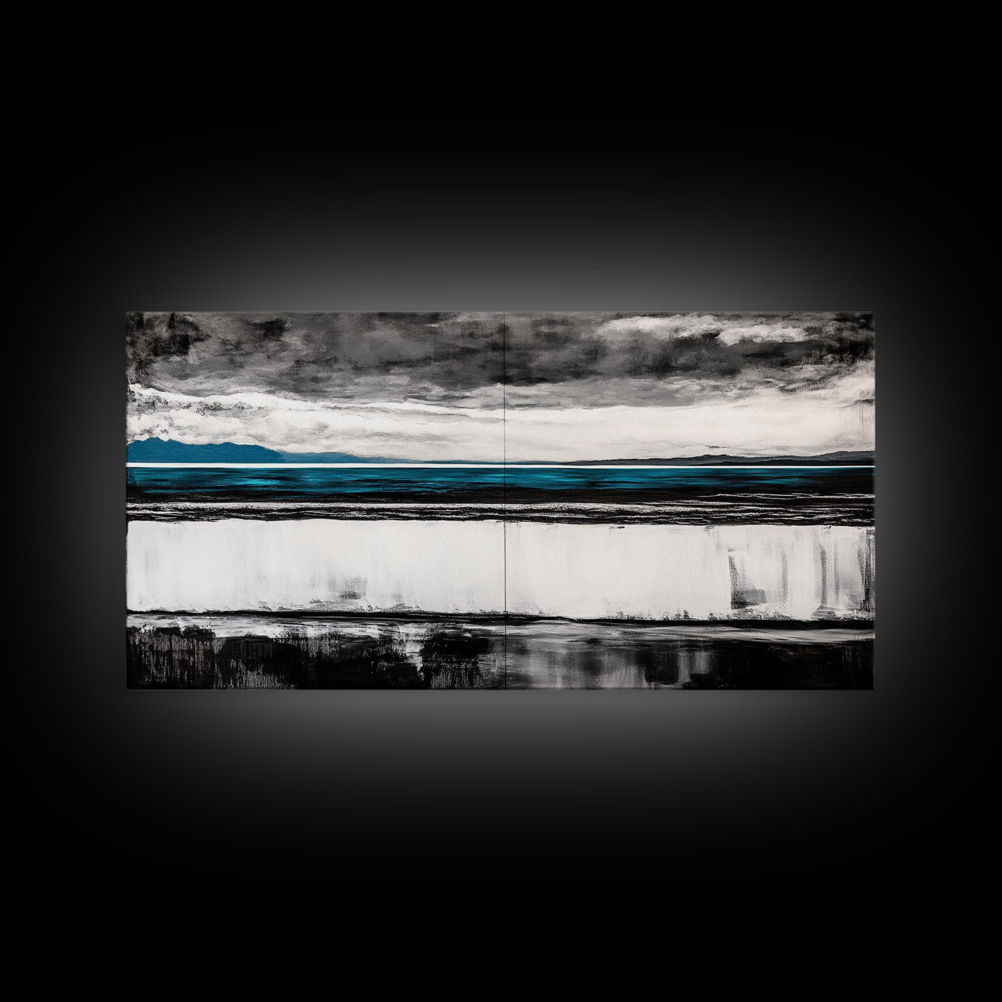 Moody Seascape, Minimalist Painting, Black and White Ocean, Framed Canvas Print, Contemporary Wall Art, Modern Coastal Home Decor