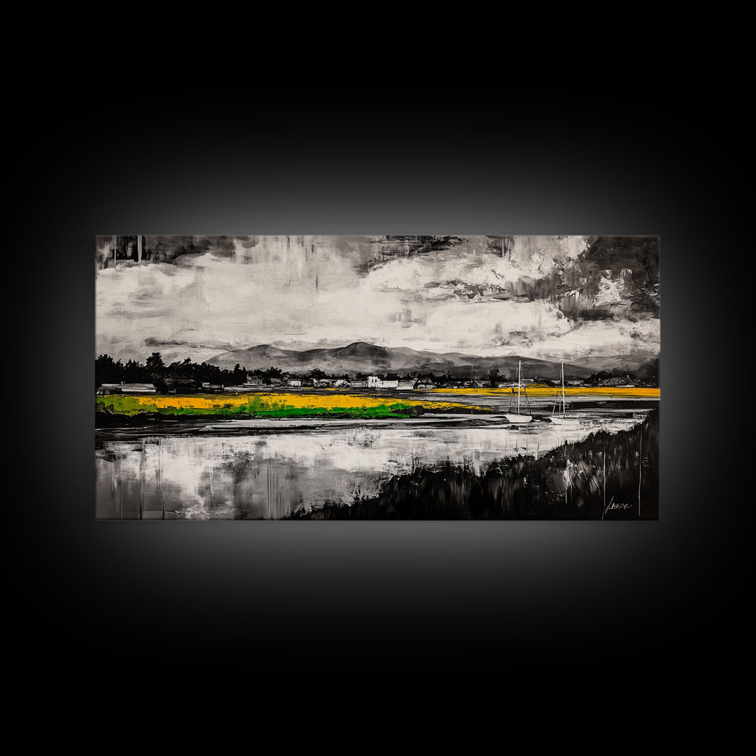 Countryside, Yellow, Landscape, Reflection, Canvas Print, Farmhouse Decor, Rustic Wall Art, Nature Art, Living Room Art, Neutral Home Decor