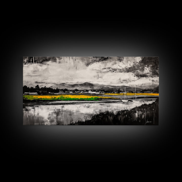 Countryside, Yellow, Landscape, Reflection, Canvas Print, Farmhouse Decor, Rustic Wall Art, Nature Art, Living Room Art, Neutral Home Decor