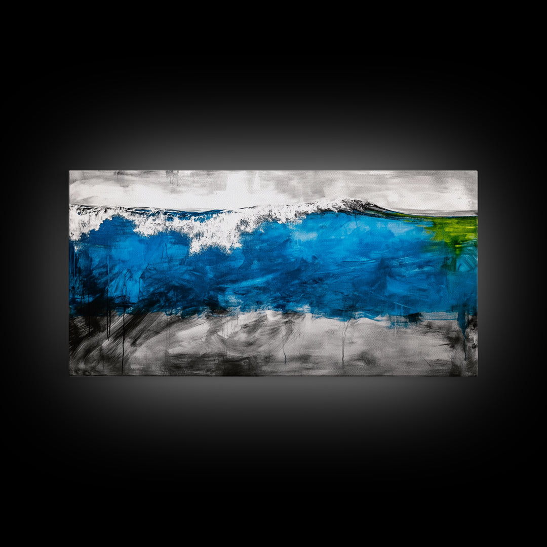 Abstract Ocean, Blue Wave, Coastal Art, Nautical Decor, Living Room Wall Art, Contemporary Seascape, Beach Theme, Framed Canvas Print