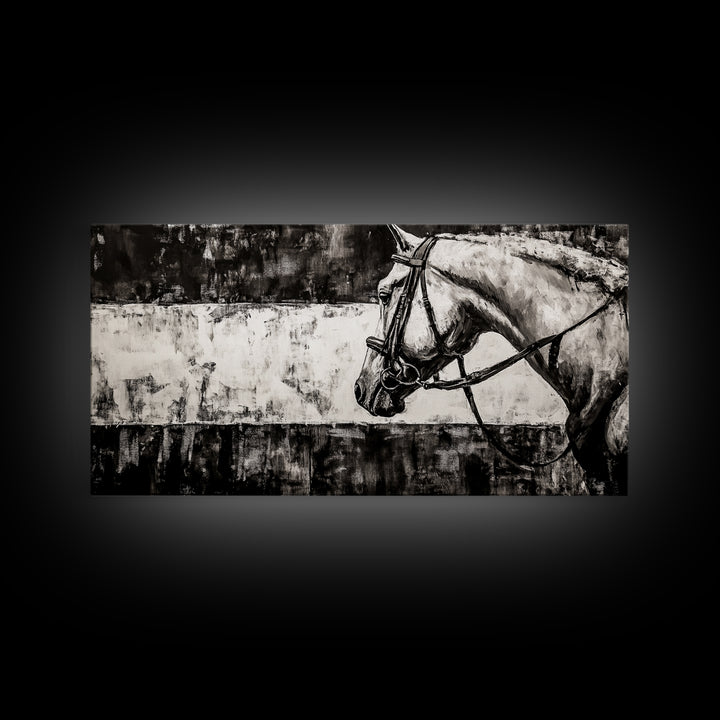 Monochrome Horse, Equestrian Wall Art, Canvas Print, Rustic Black and White Painting, Farmhouse Wall Decor, Western Wall Art