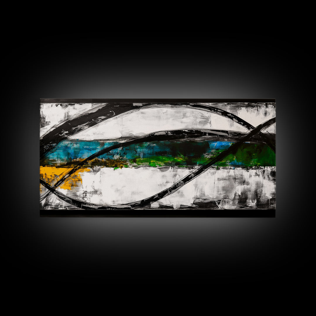 Abstract Ocean Waves, Energy, Framed Canvas Print, Modern Living Room Art, Coastal Decor, Blue Green Wall Art, Contemporary Art