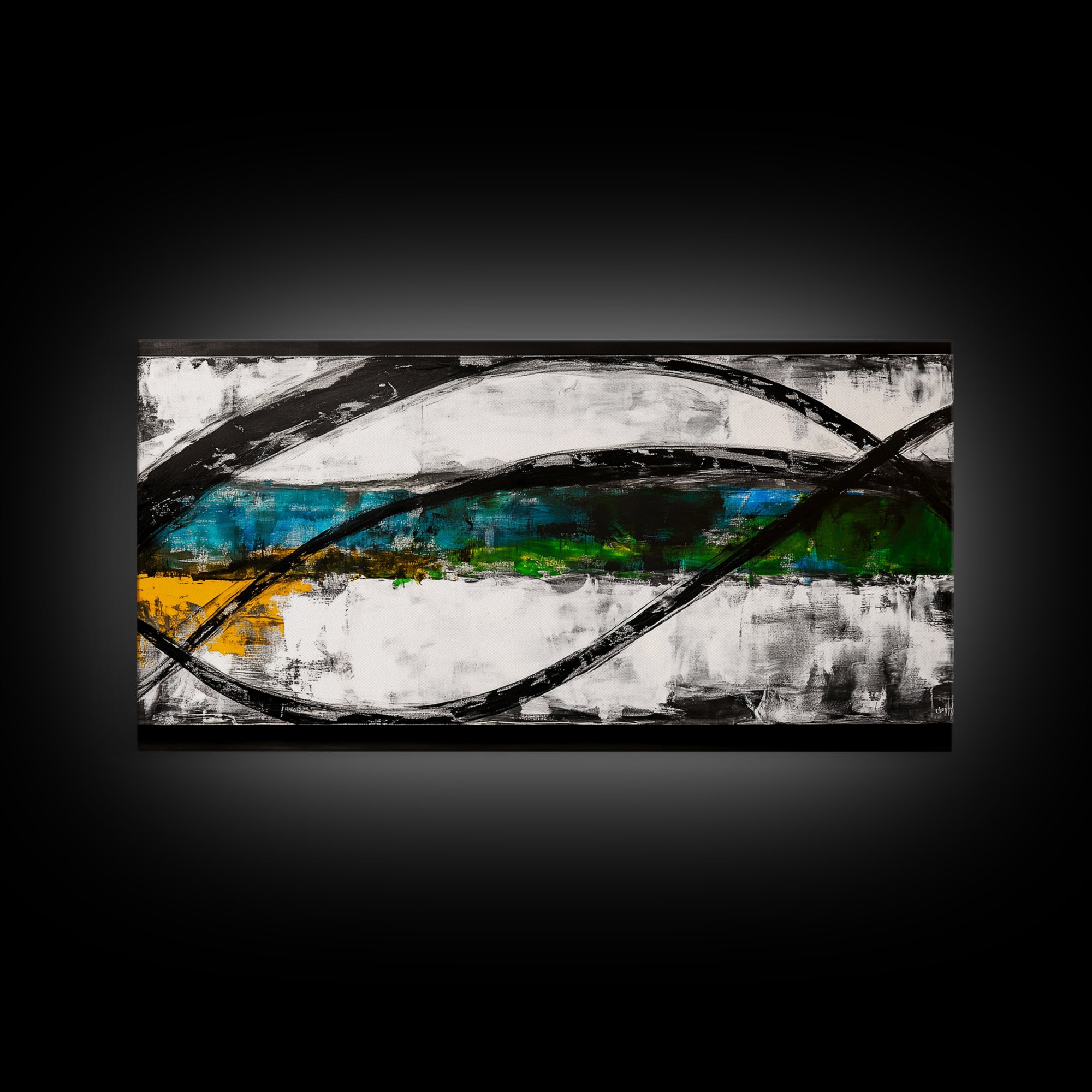 Abstract Ocean Waves, Energy, Framed Canvas Print, Modern Living Room Art, Coastal Decor, Blue Green Wall Art, Contemporary Art