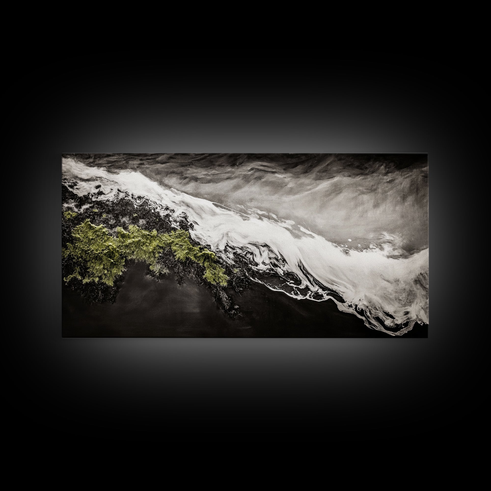 Abstract Ocean Waves, Coastal Wall Art, Modern Seascape Painting, Monochrome Beach Decor, Minimalist Black White Art, Canvas Print