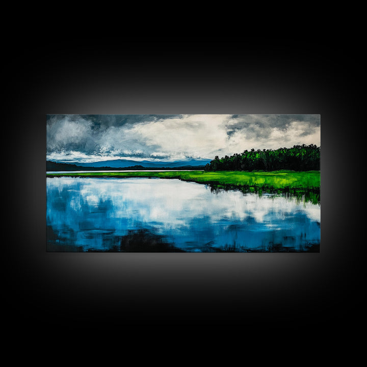 Blue Lake, Reflection Landscape, Nature Wall Art, Framed Canvas Print, Large Canvas Artwork, Modern Home Decor, Office Wall Art