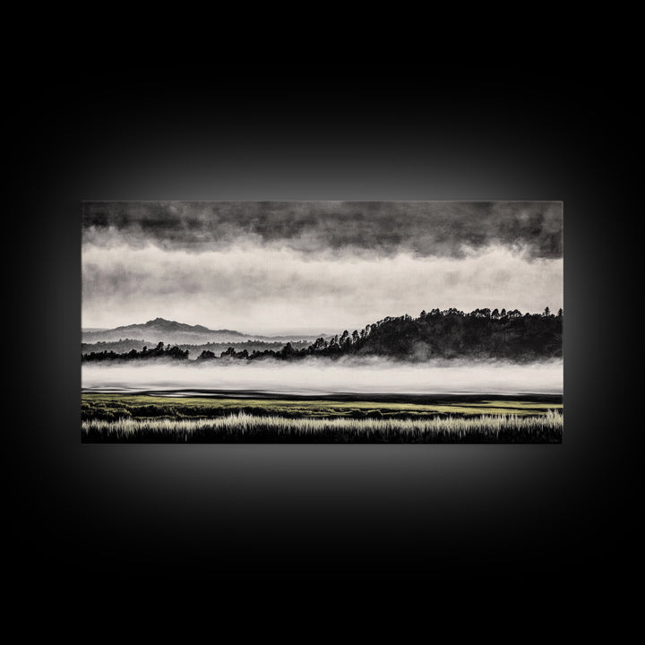 Misty Mountains, Black and White Art, Foggy Landscape, Canvas Print, Nature Wall Art, Minimalist Artwork, Bedroom Wall Decor