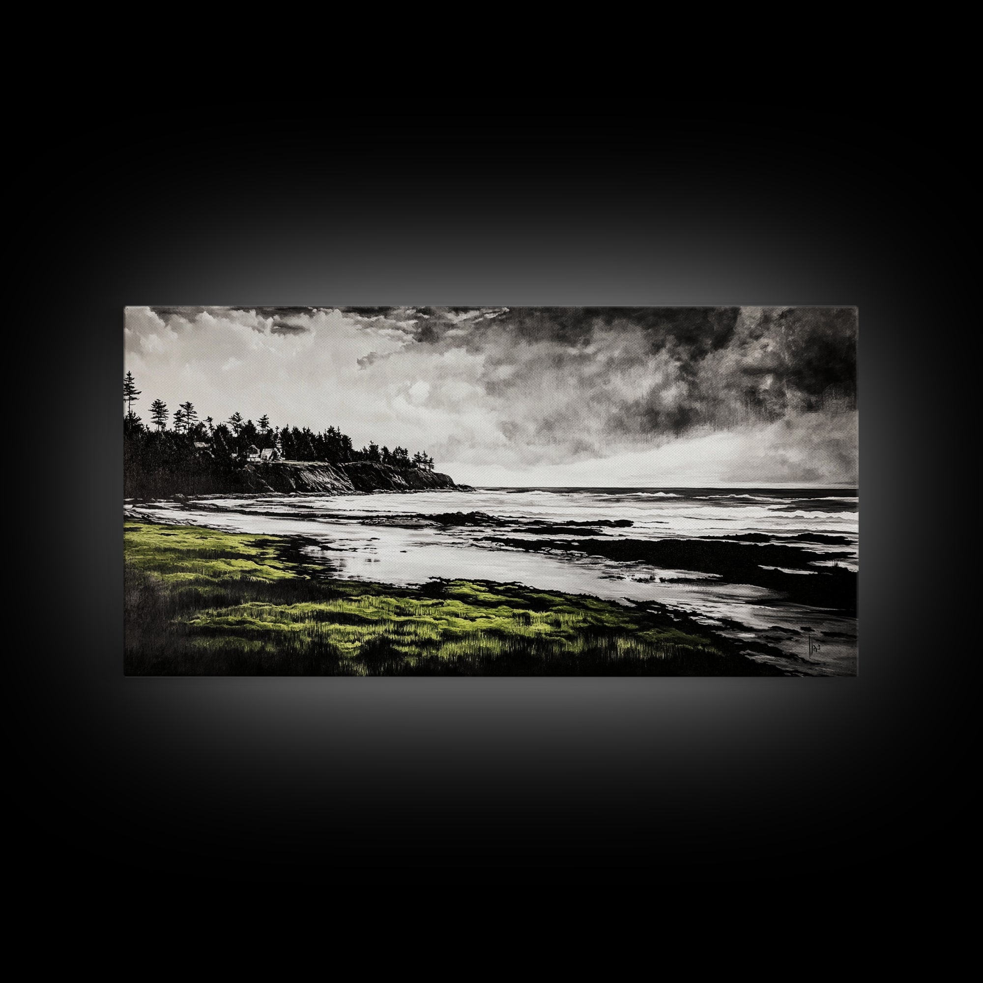 Coastal Landscape, Ocean View, Black and White Beach Art, Canvas Print, Seaside Home Decor, Nautical Wall Art, Office Artwork