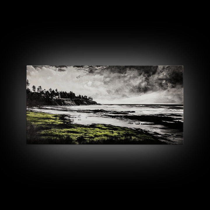 Coastal Landscape, Ocean View, Black and White Beach Art, Canvas Print, Seaside Home Decor, Nautical Wall Art, Office Artwork