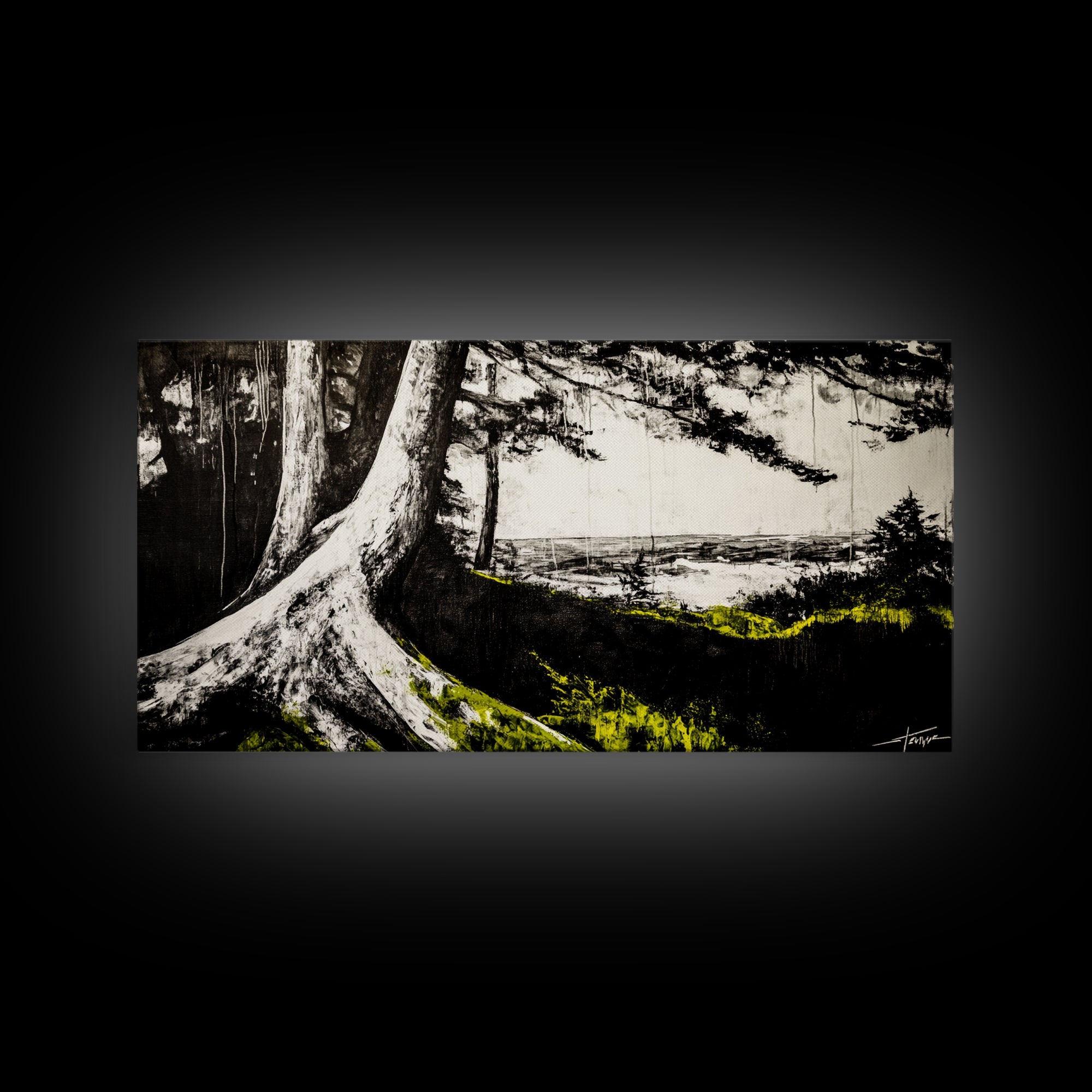 Forest Tree, Ocean View, Coastal Landscape, Canvas Print, Nature Wall Art, Black and White Art, Cabin Wall Decor, Rustic Wall Art