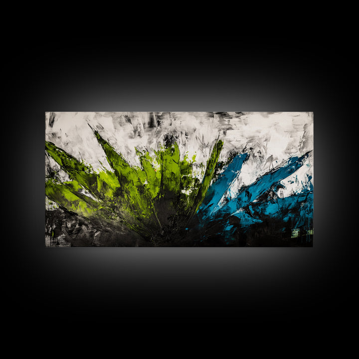 Abstract Brushstrokes, Green Blue, Modern Wall Art, Textured Painting, Large Canvas Print, Office Decor, Boho Aesthetic, Minimalist Art